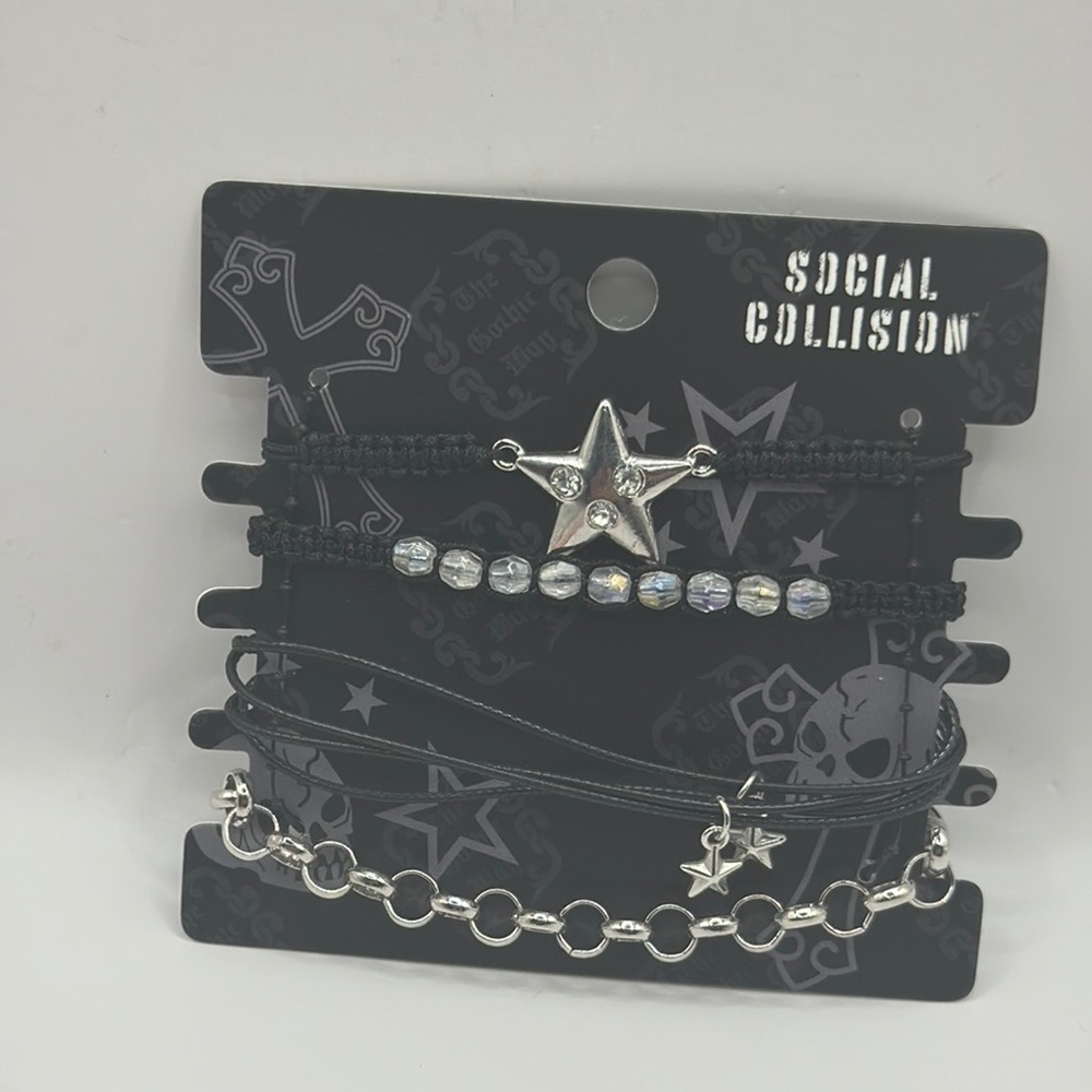 Social Collision Black and Silver Bracelet Set